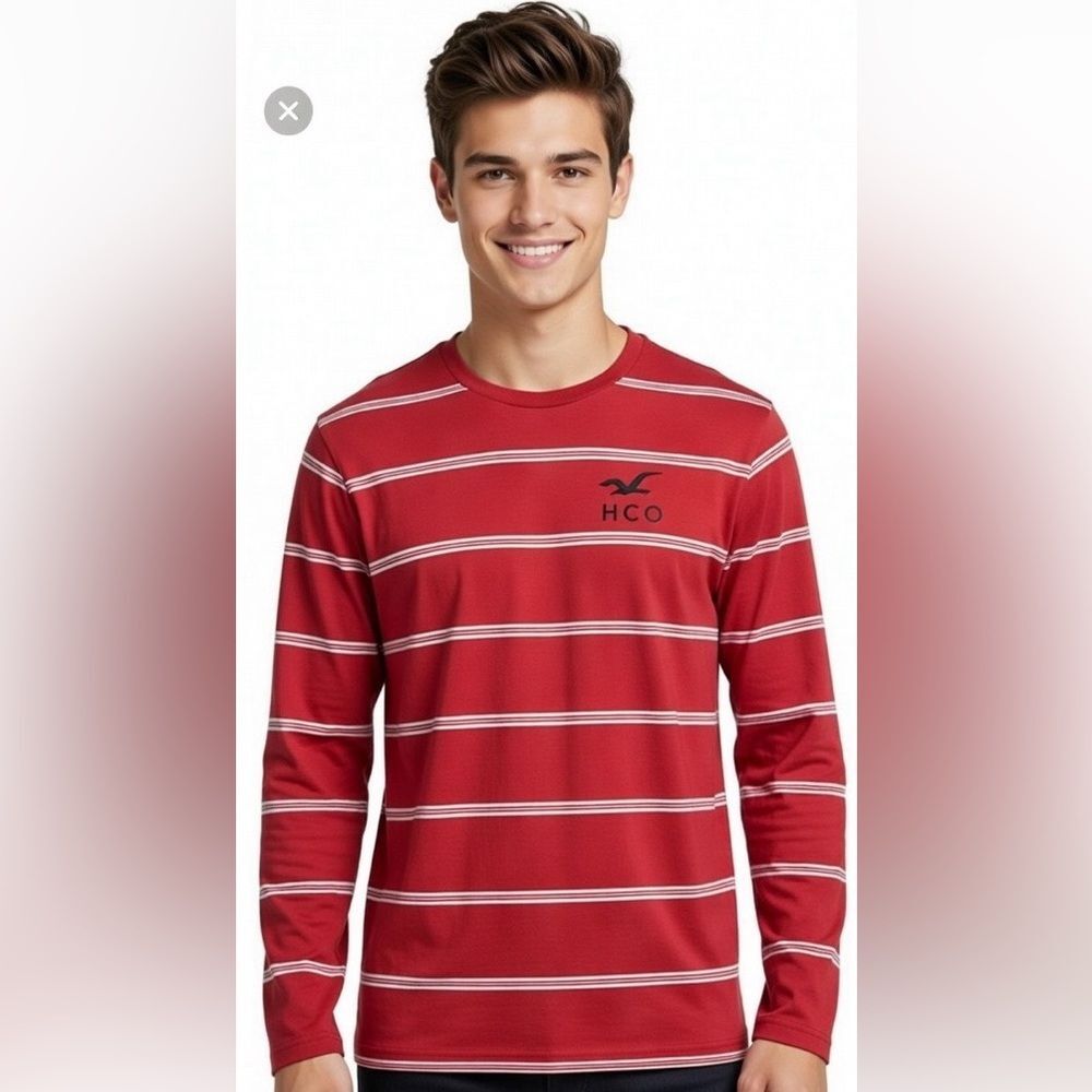 VTG Hollister HCO Men's Striped CrewNeck Sweatshirt Long Sleeve Red Strip